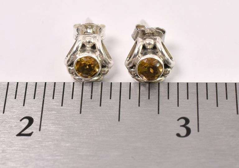 Yellow Gemstone Stud Earrings In Sterling Silver