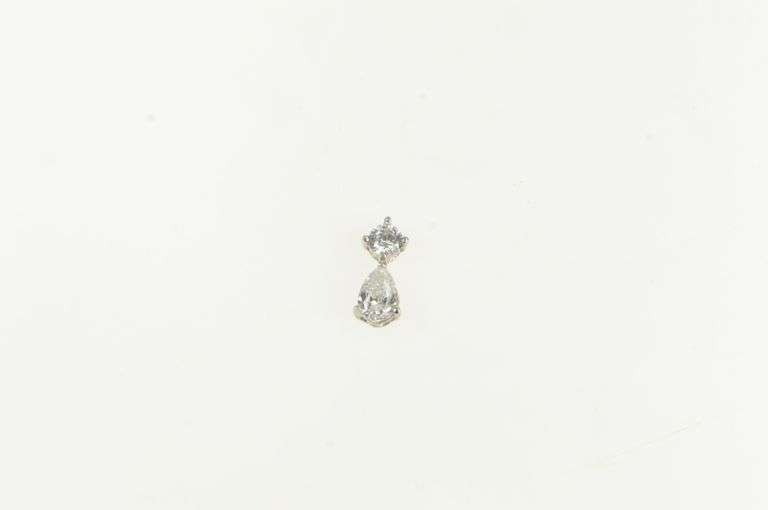 14K White Gold Pear & Round Cubic Zirconia Vintage Charm/Pendant