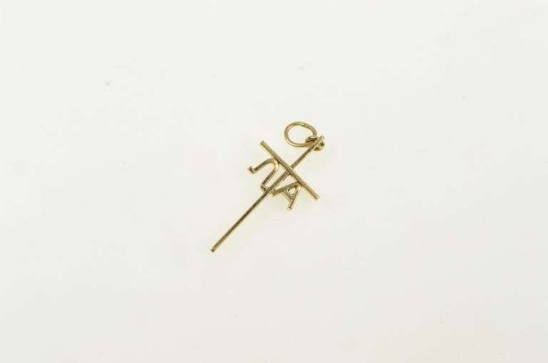 14K Yellow Gold Cross Alpha Omega Greek Letter Christian Charm/Pendant