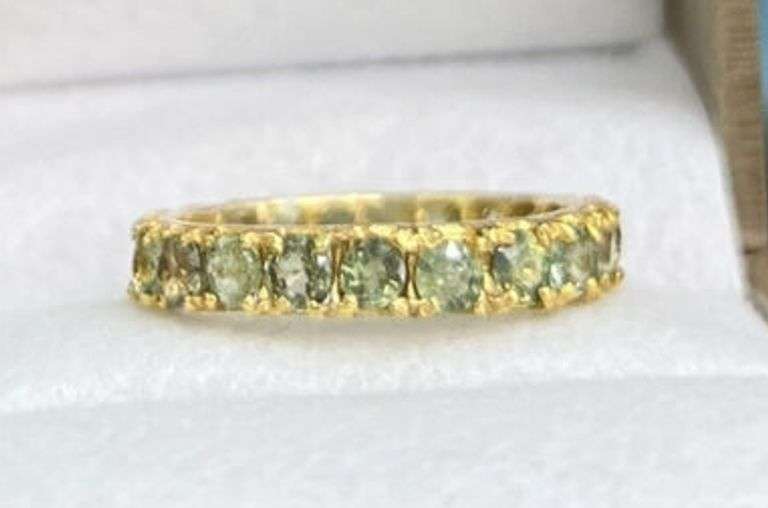 14KT SOLID YELLOW GOLD & GREEN SAPPHIRE ETERNITY BAND RING