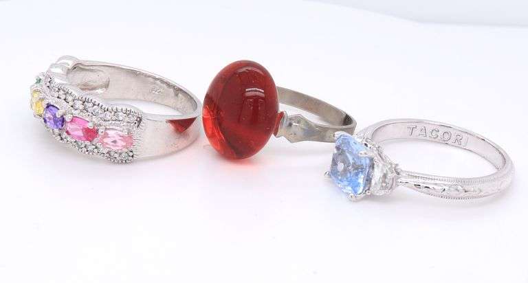 925 Sterling Silver Lot of 3 Rhinestone Rings