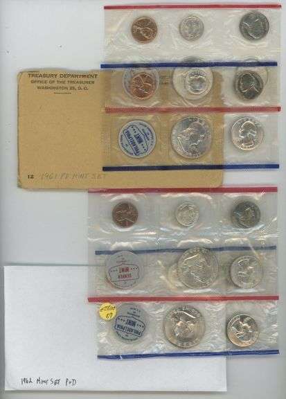 1961 P&D and 1962 P&D Uncirculated US Mint Sets
