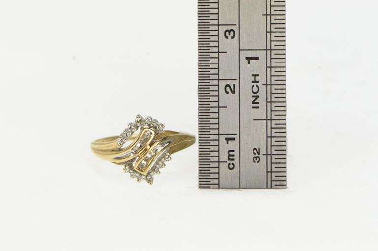 10K Yellow Gold Wavy Diamond Bypass Vintage Statement Ring