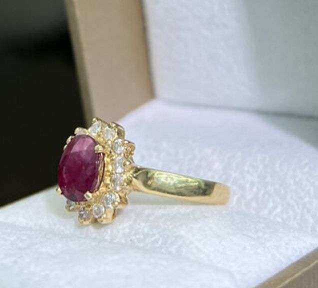 14KT SOLID YELLOW GOLD NATURAL RUBY AND DIAMOND COCKTAIL RING