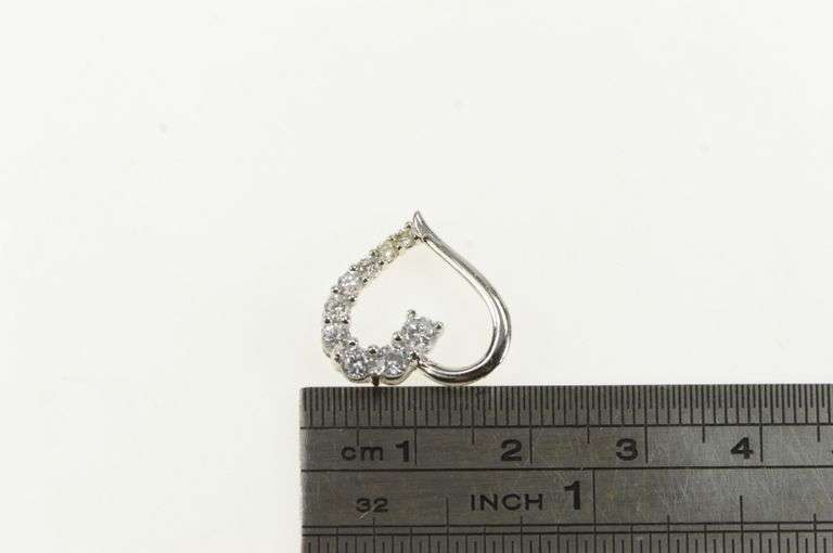 10K White Gold Heart Graduated CZ Love Symbol Valentine Charm/Pendant