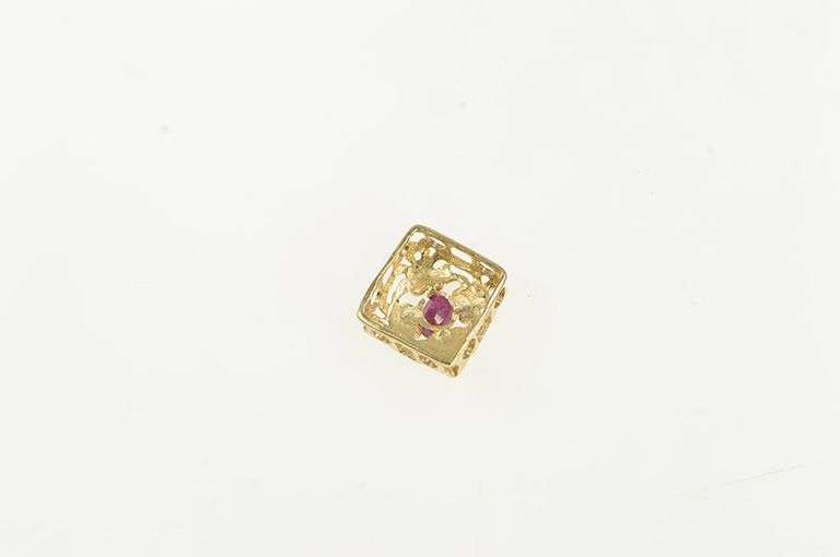 10K Yellow Gold Ruby Floral Filigree Slide Bracelet Charm/Pendant