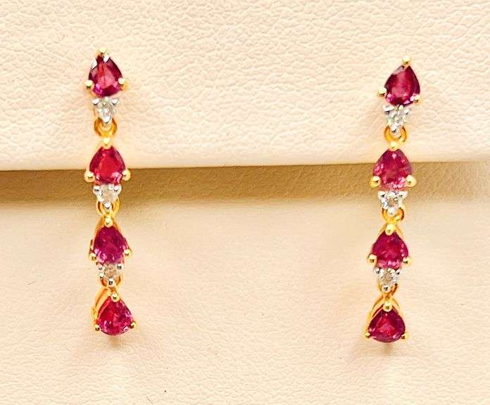 14KT SOLID YELLOW GOLD, RUBY, & DIAMOND EARRINGS