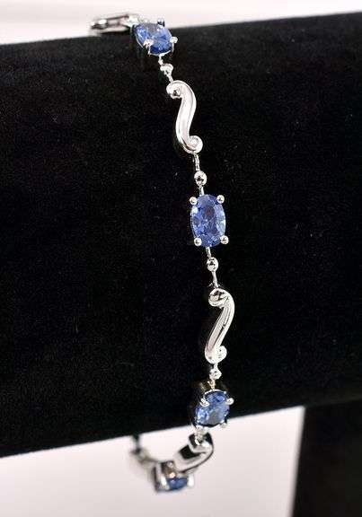 Blue Gemstone Fancy "S" Link Bracelet In Sterling Silver