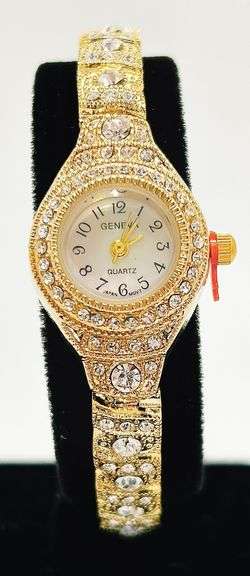 Ladies Geneva & Gemstone Watch, 18kt Yellow Gold Plated