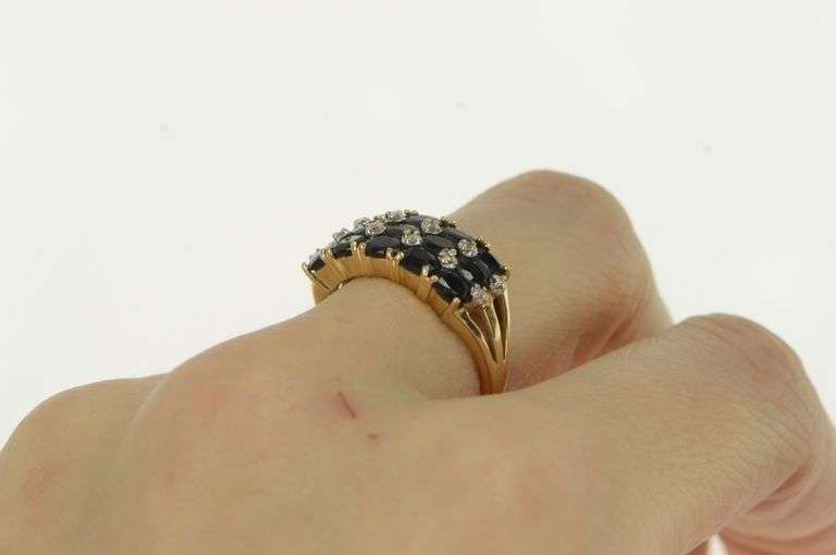 14K Yellow Gold Natural Sapphire Diamond Squared Statement Ring