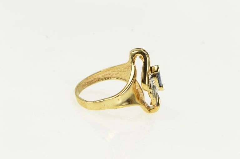 10K Yellow Gold Marquise Sapphire Diamond Halo Bypass Ring