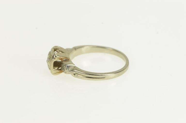 14K White Gold Art Deco Diamond Squared Cluster Promise Ring