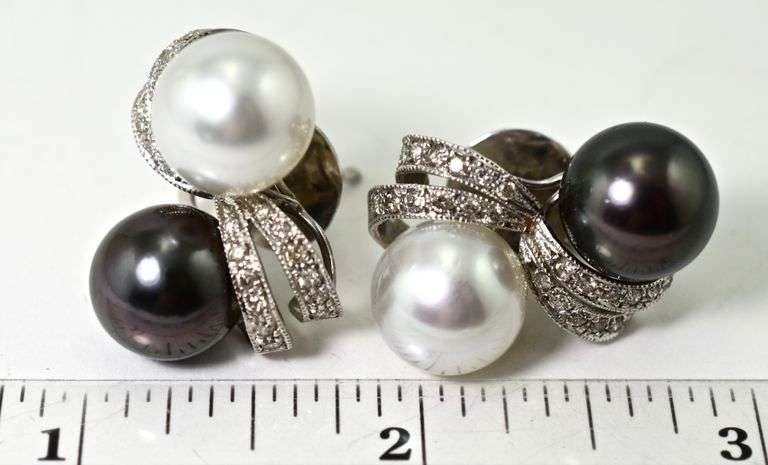 Dramatic Black and White South Sea Pearl 14K Earrings