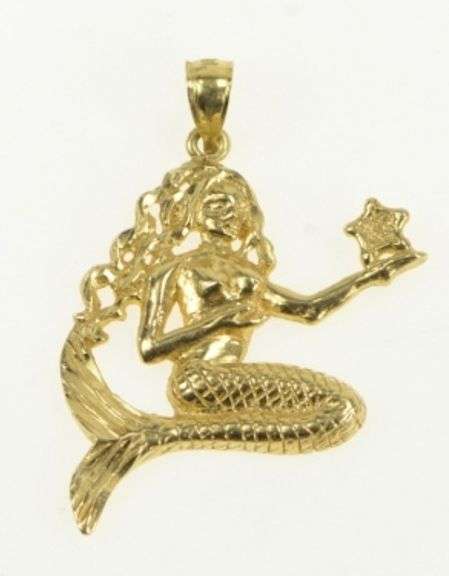 14K White Gold Mermaid Sea Siren Mystical Creature Charm/Pendant