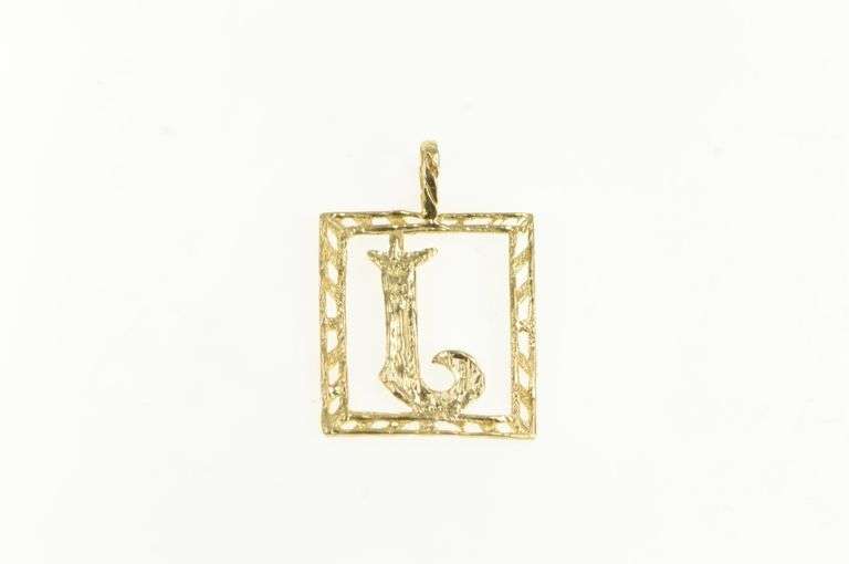 14K Yellow Gold Square J Monogram Name Letter Initial Pendant