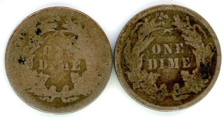 2 Different Liberty Seated Dimes: 1875 and 1887