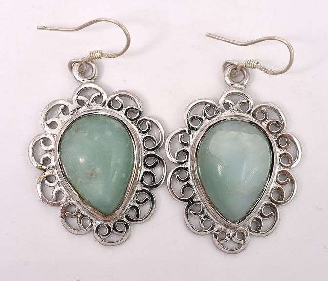 Green Gemstone Dangle Earrings In Sterling Silver
