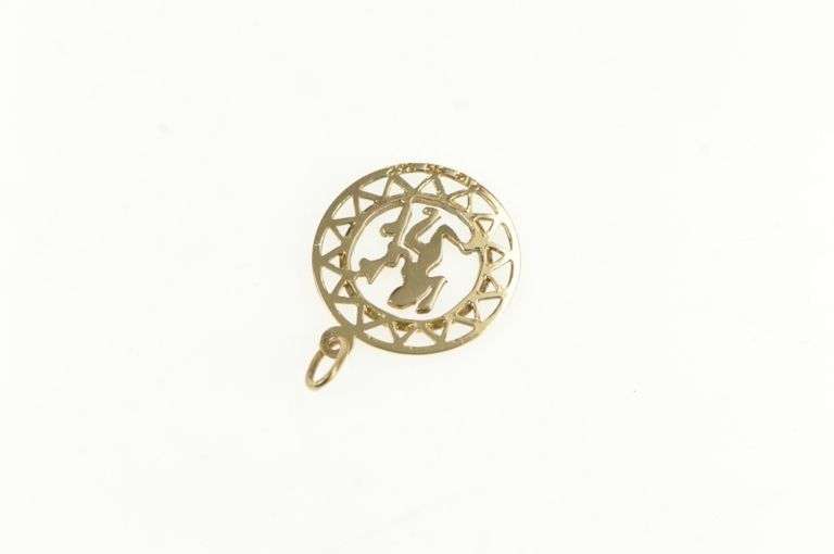 14K Yellow Gold Aquarius Vintage Classic Zodiac Sign Charm/Pendant