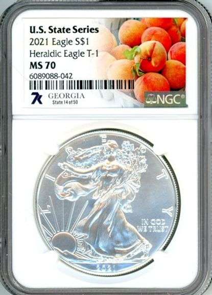 2021 US State Series (Georgia) American Silver Eagle in NGC MS70