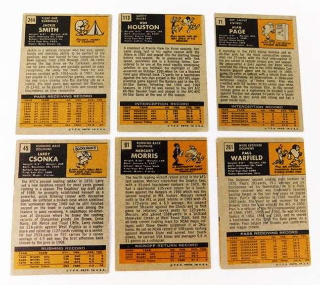Lot of 6 Topps 1971 Football Cards, All Greats