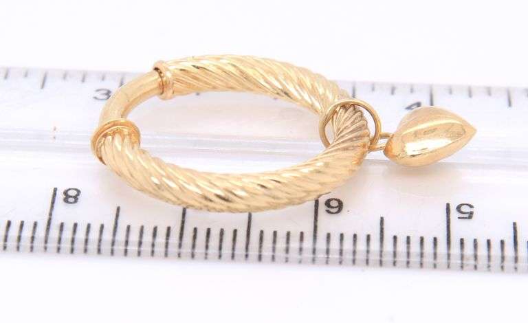 Yellow gold Hoop Earrings with Heart Shaped Charm