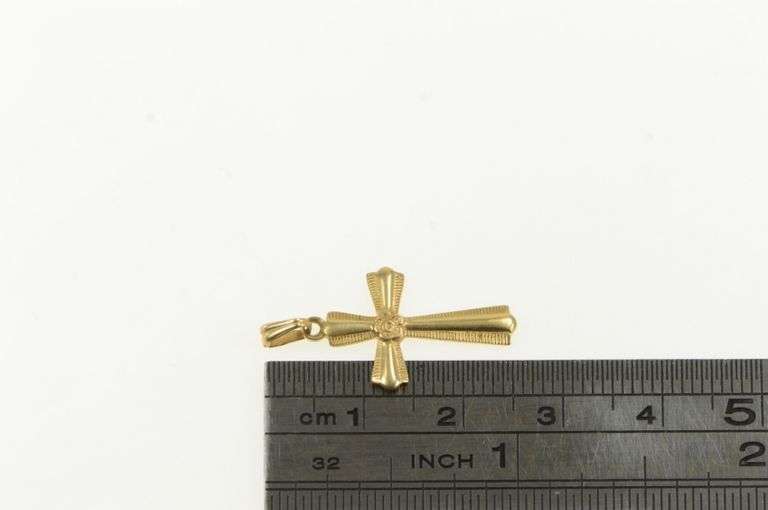 14K Yellow Gold Flower Cross Christian Faith Symbol Charm/Pendant