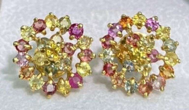 GORGEOUS 14KT SOLID YELLOW GOLD EARRINGS WITH NATURAL SAPPHIRES!