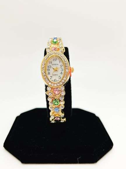 Ladies Geneva & Gemstone Watch, 18kt Yellow GP Cuff