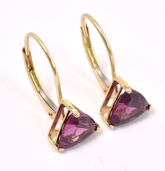 Amazing Rhodolite Garnet Dangle Earrings In 14K Yellow Gold