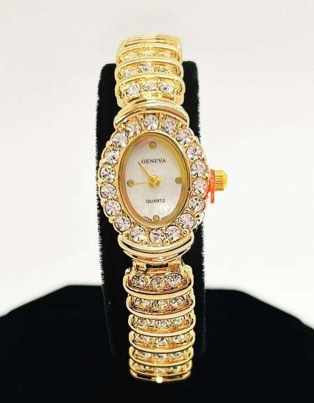 Ladies Geneva & Gemstone Watch, 18kt Yellow Gold Plated