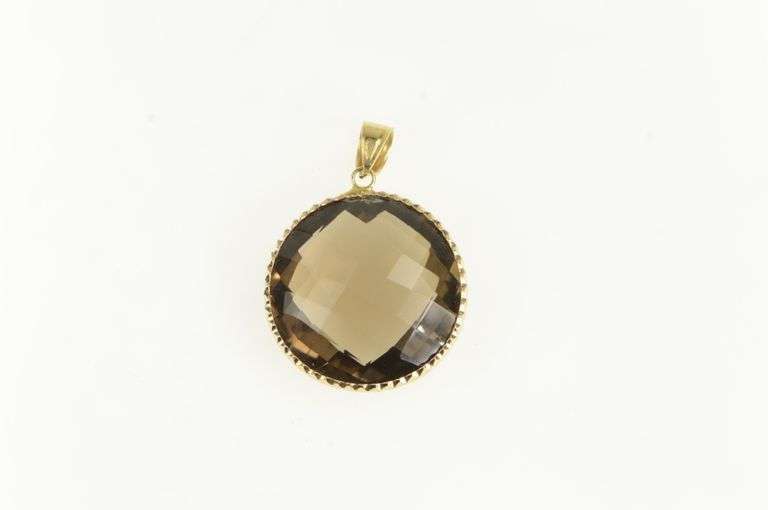 14K Yellow Gold Faceted Smoky Quartz Round Bezel Pendant