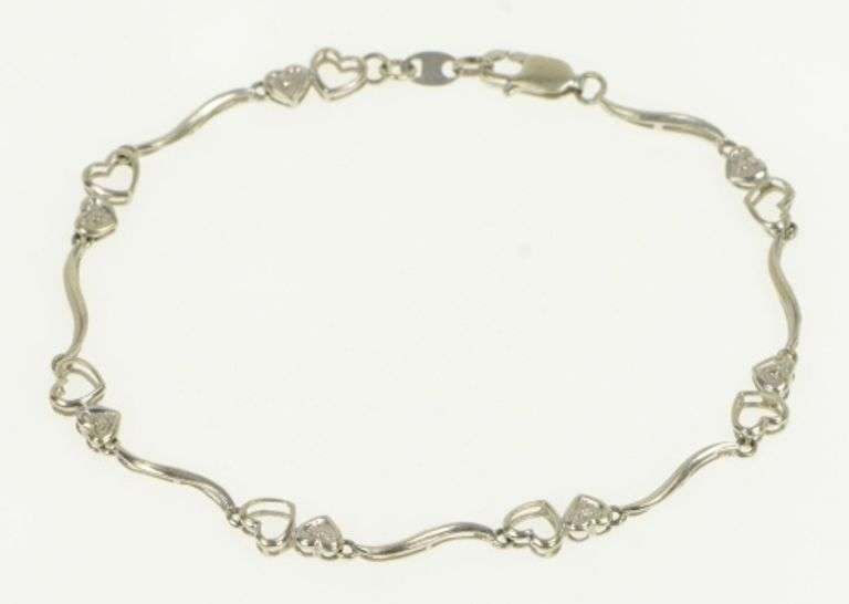 10K White Gold Heart Love Symbol Diamond Accent Vintage Bracelet