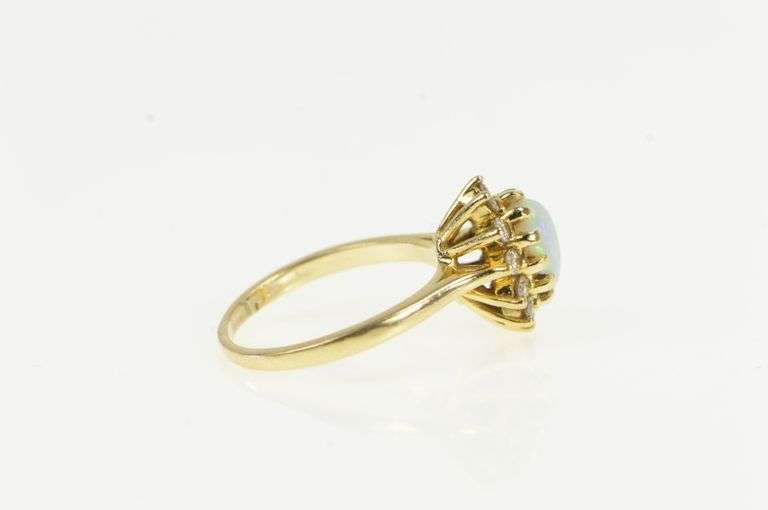 14K Yellow Gold Pearl Opal Diamond Cluster Halo Engagement Ring