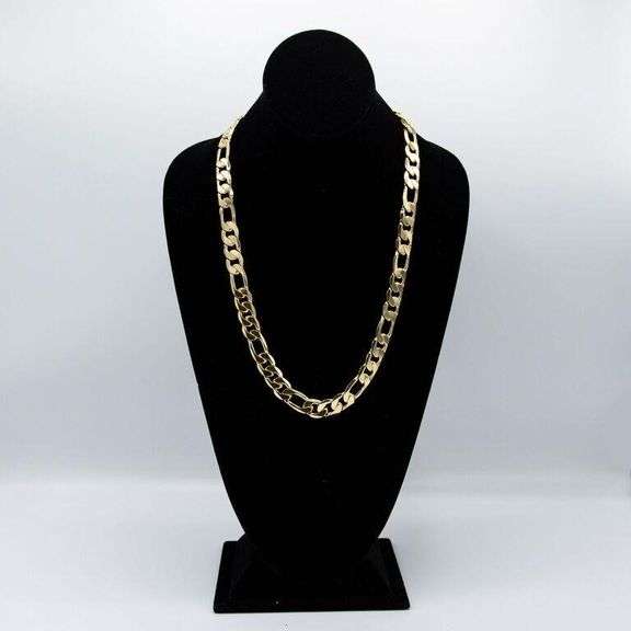 Huge 97.1 Gram 14 Kt Yellow Gold Plate Italian Figaro Link Necklace