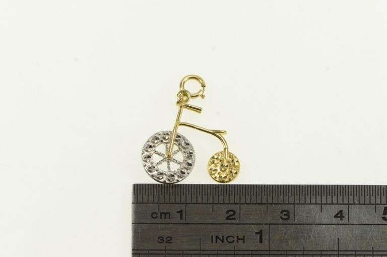 14K Yellow Gold Two Tone Articulated Penny Farthing Charm/Pendant
