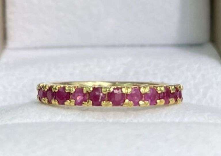 14KT SOLID YELLOW GOLD NATURAL RUBY ETERNITY BAND RING