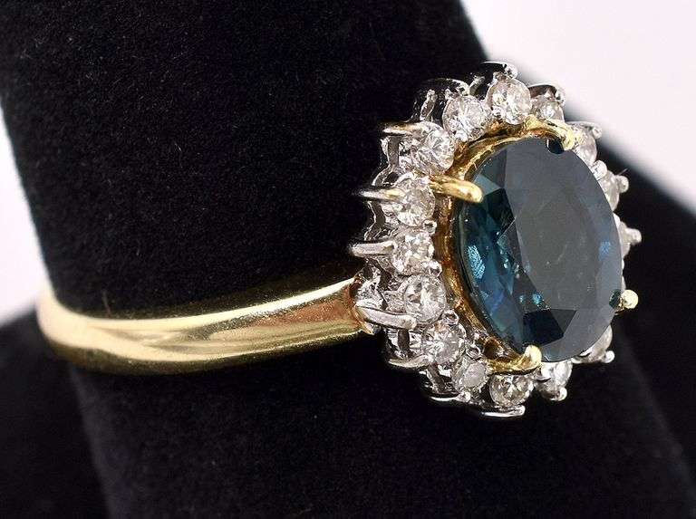 Elegant Enhanced Blue Sapphire And Diamond Ring In 14K Yellow Gold