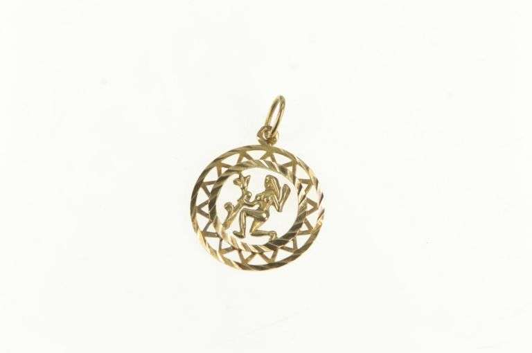 14K Yellow Gold Aquarius Vintage Classic Zodiac Sign Charm/Pendant