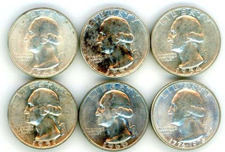 6 Different Uncirculated Silver Washington Quarters