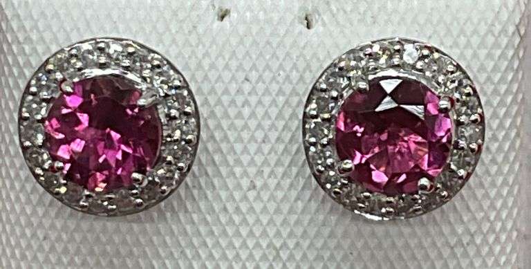 14K WHITE GOLD TOURMALINE AND DIAMOND STUD EARRINGS