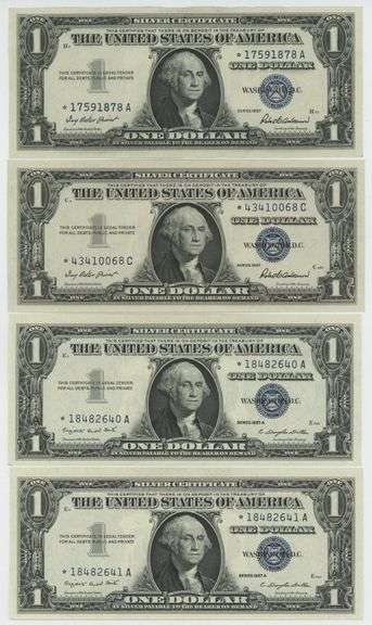 4 Gem Crisp Uncirculated 1957 Series $1 STAR Silver Certificates