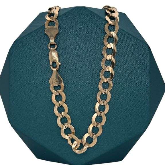 8MM 14K SOLID GOLD FLAT CUBAN LINK CHAIN WITH DIAMOND CUT DESIGN