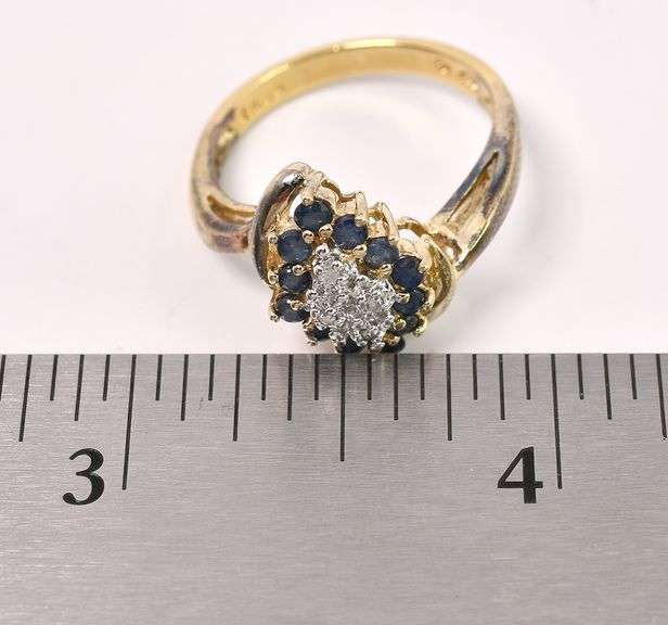 Vermeil Blue Sapphire and Diamond Ring In Sterling Silver