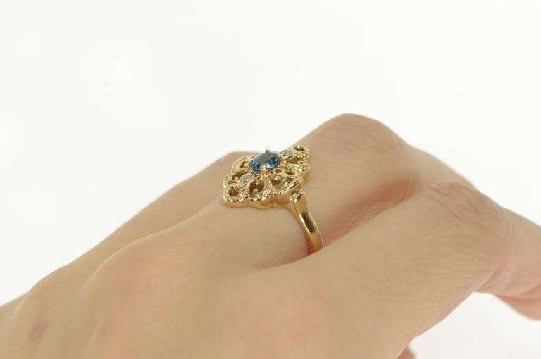 10K Yellow Gold Oval Blue Topaz Diamond Accent Cocktail Ring