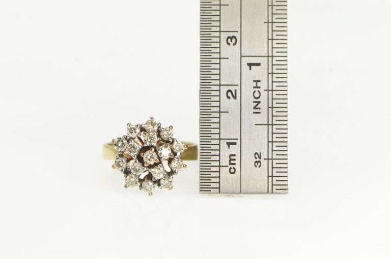 10K Yellow Gold 1960's 0.65 Ctw Diamond Cluster Cocktail Ring
