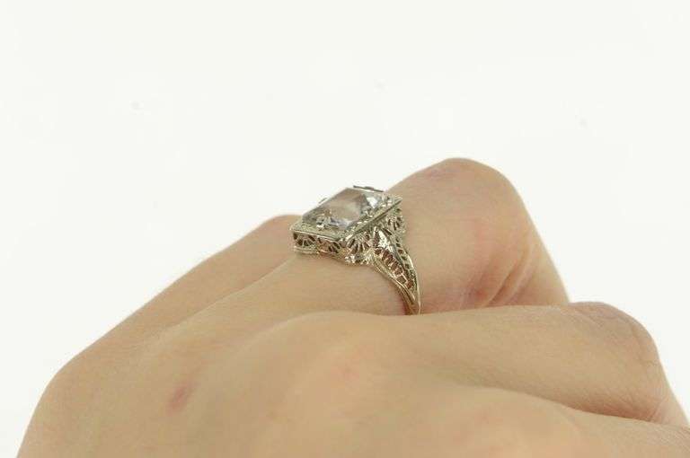 14K White Gold Art Deco Filigree CZ Elaborate Statement Ring