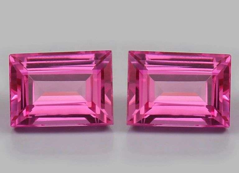 MATCHING PAIR OF 2x HUGE 20.0 CTW NATURAL PINK SAPPHIRE EMERALD CUT LOOSE GEMSTONES- 20.00 CARATS TOTAL!