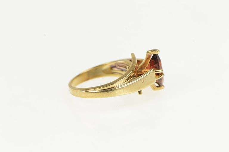 10K Yellow Gold Marquise Garnet Solitaire Vintage Bypass Ring