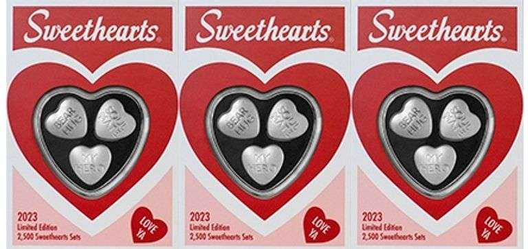 GROUP LOT OF 3x SWEETHEARTS CANDY PAMP SUISSE 3-HEART SET- 90.0 GRAMS OF .9999 FINE SILVER