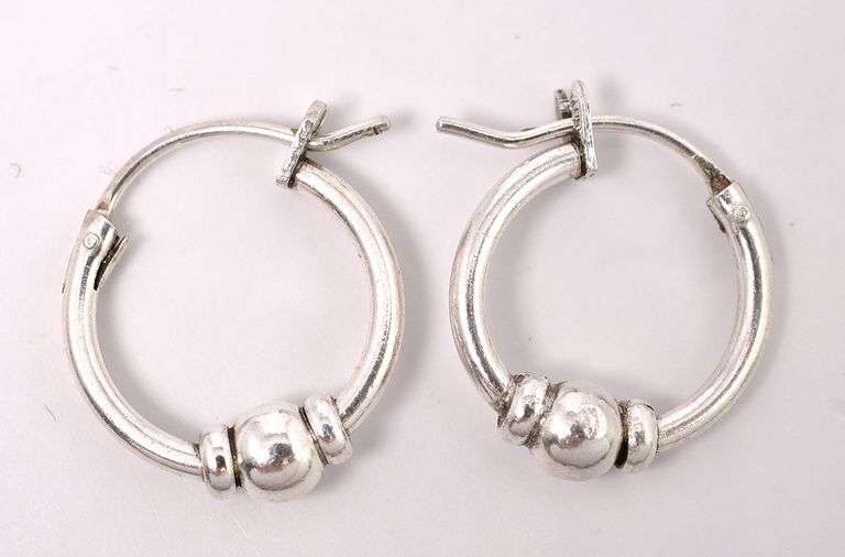 Beaded Hoop Earrings In Sterling Silver